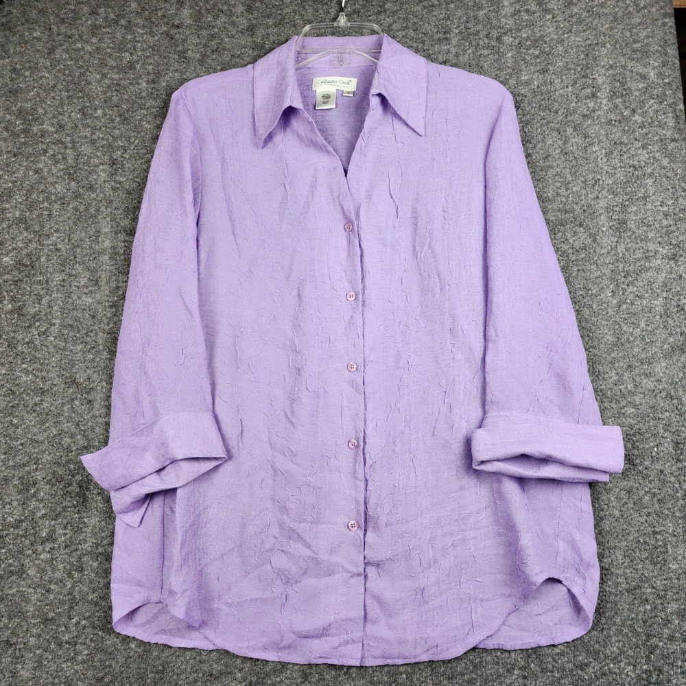 Coldwater Creek Button Down Shirt Womens Small Lavender‎ Crinkle Texture Pleated